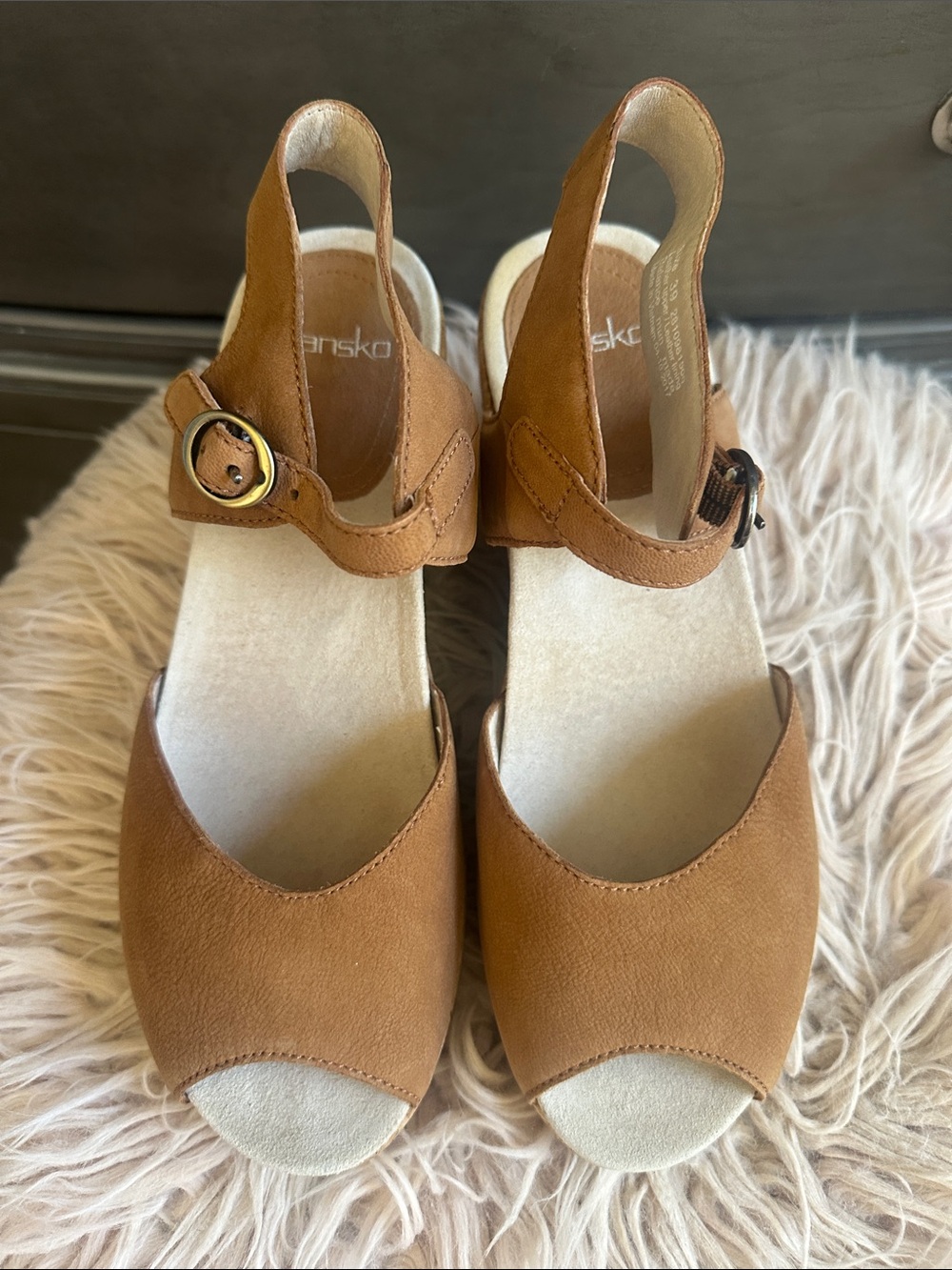Dansko Brown Leather Open-Toe Slingback Wedge Sandals